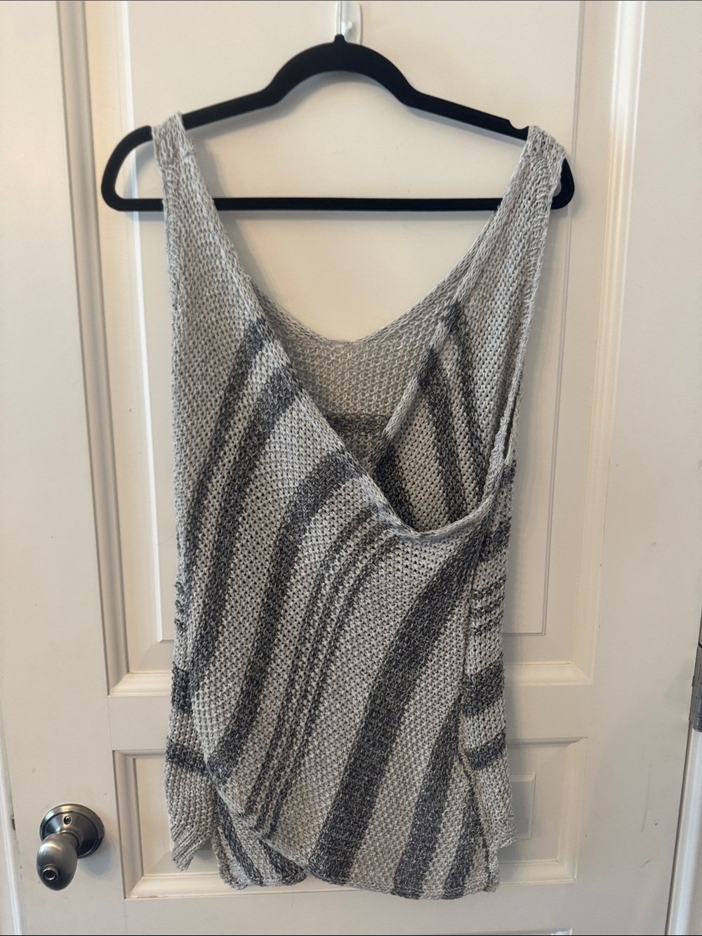 M. Rena Gray and White Knit Draped Tank Top
